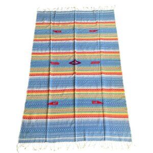 Vintage Peruvian Blue Fabric Tablecloth Throw